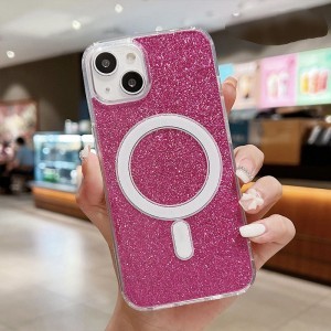 iPhone 14 Plus MagSafe-kompatibilis glitter tok rózsavörös Alphajack