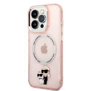 iPhone 14 Pro Max Karl Lagerfeld IML Karl és Choupette NFT MagSafe kompatibilis tok rózsaszín (KLHMP14XHNKCIP)
