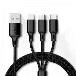 3 az 1-ben töltő és adatkábel USB-Lightning, Type C, microUSB 1.2m fekete