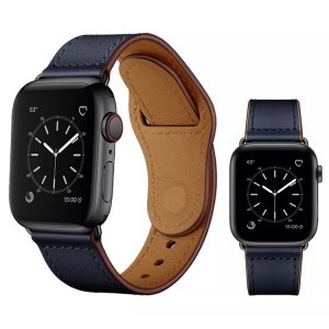 Apple Watch 4/5/6/7/8/SE/Ultra (42/44/45/49mm) PU bőr óraszíj tengerészkék Alphajack