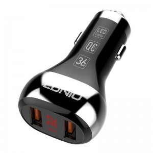 LDNIO C2 autós telefontöltő 2x USB, QC 3.0, LED, 36W fekete