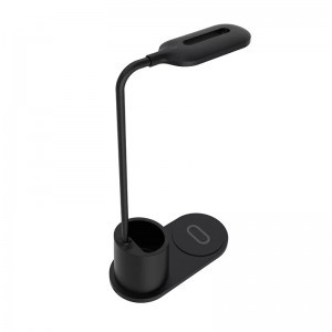 Asztali LED lámpa tolltartóval, vezeték nélküli töltéssel 10W fekete