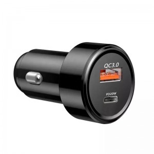 Autós szivargyújtós töltő USB-A + USB Type-C, QC3.0 PD 38W, fekete