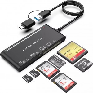 ROCKETEK 7 az 1-ben USB 3.0/USB-C kártyaolvasó CF/2x SD/2x microSD/XD/MS (RT-CR7AC)