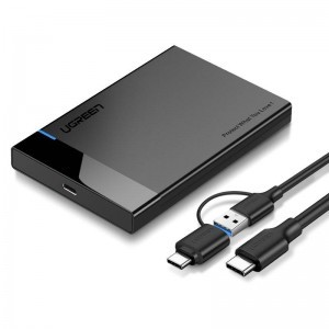 Ugreen US221 2.5'' HDD / SSD külső ház, SATA, USB 3.0 + USB-C - USB-C 3.1 (fekete)