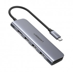 Ugreen CM195 5 az 1-ben HUB elosztó adapter USB-C 3 porthoz USB3.0-A + HDMI + microSD / SD (szürke)