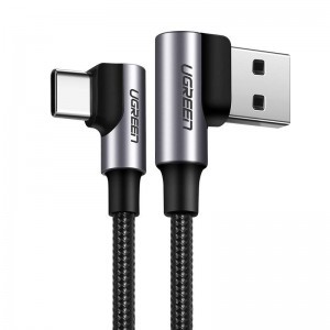 Ugreen US176 USB - USB-C kábel, 90 fokban döntött, 3A, 2m (fekete)