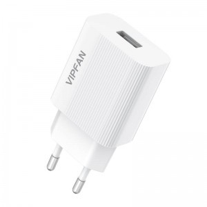 Vipfan E01 fali hálózati töltő adapter, 1x USB, 2,4A (fehér)