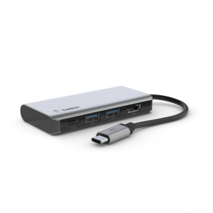 Belkin CONNECT USB-C 4 az 1-ben többportos adapter, HUB elosztó (AVC006btSGY) szürke