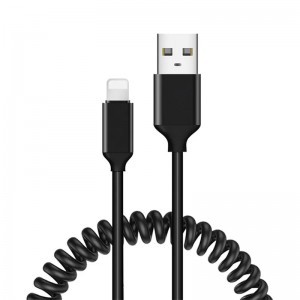 Spirál USB - Lightning kábel 2.4A 1m fekete