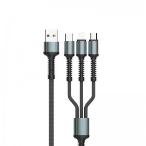 LDNIO LC93 3 az 1-ben USB töltőkábel 1.2m szürke (USB-A - USB-C + Lightning + micro USB)