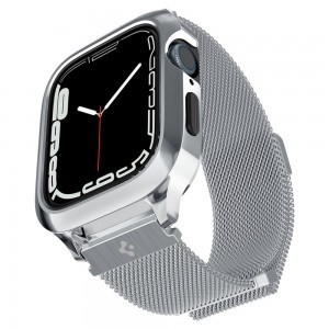 Apple Watch 4/5/6/7/8/SE (44/45 mm) Spigen Metal Fit Pro tok és óraszíj ezüst