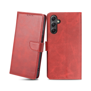 Samsung Galaxy A34 5G mágneses PU bőr fliptok kártyatartóval piros Alphajack