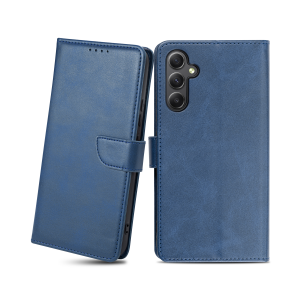 Samsung Galaxy A34 5G mágneses PU bőr fliptok kártyatartóval kék Alphajack